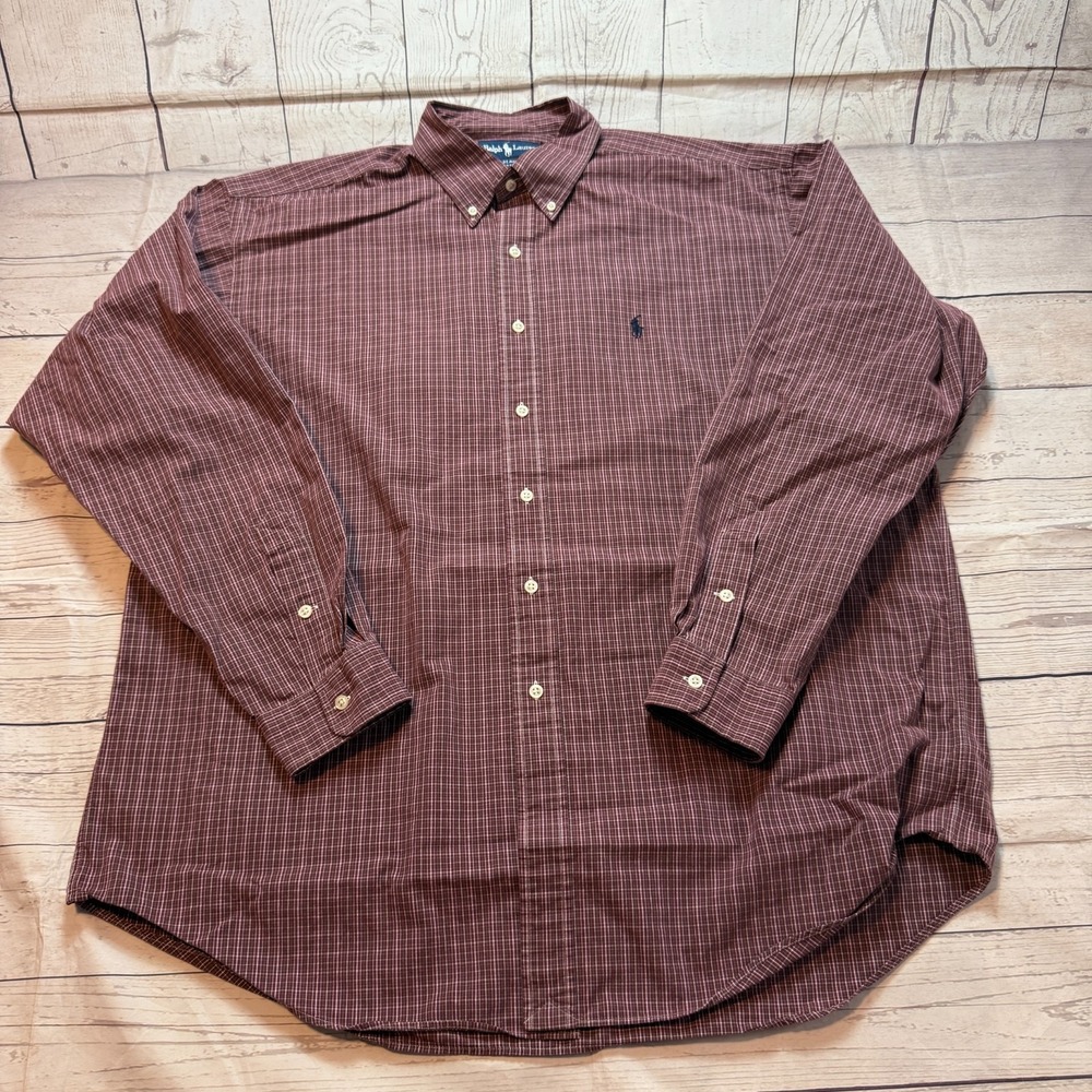 Polo Ralph Lauren Blake Button Down Shirt Maroon Plaid Blue‎ Pony Men's Size XL
